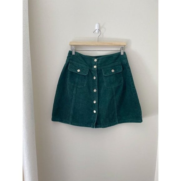 Women’s Vintage 90s Emerald Green Corduroy Button Front Skirt Academia Aesthetic - Picture 6 of 8
